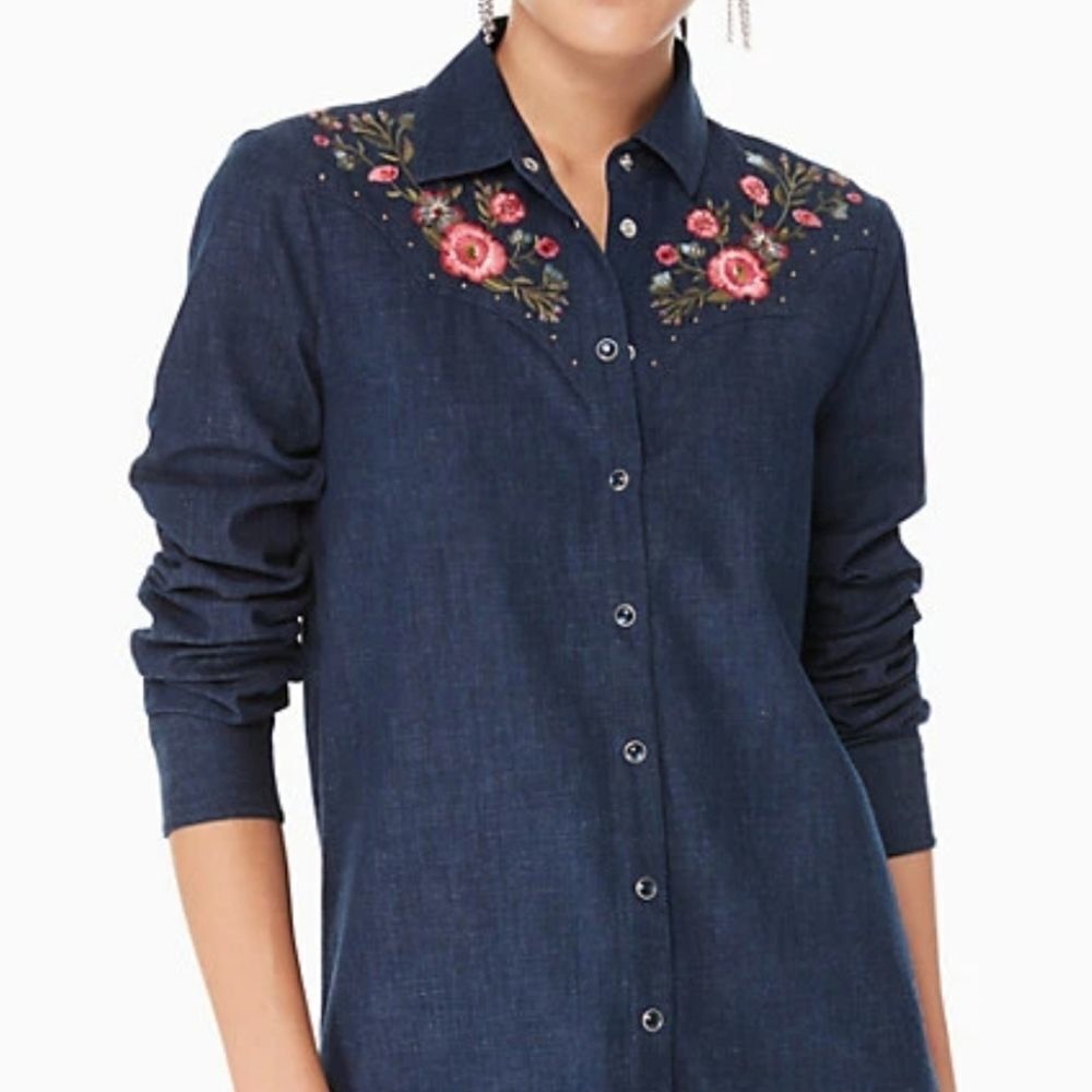 Katespade Embroidered Chambray top - Picture 2 of 7
